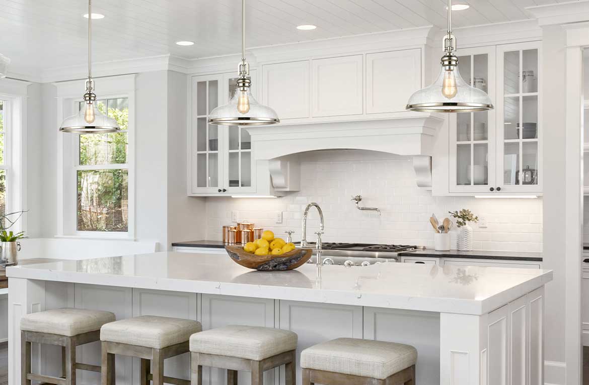 modern farmhouse pendant lights over island