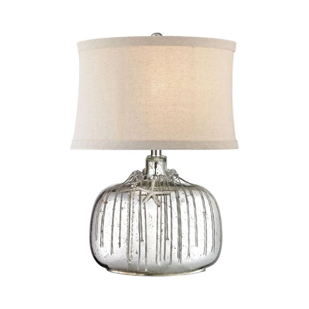 Bailey Street Home 2499 Bel 3332119 Antique Silver Mercury Table Lamp Made Of Glass And Metal With A Cream Linen Shade With A 3 Way Switch