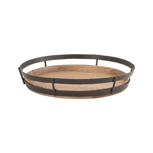 Bailey Street Home 2499 Bel 3334277 Round Wood Metal Tray In Bronze Natural Mango Wood Decorative Bowl Tray 17 Inches Wide Material Mango Wood Metal