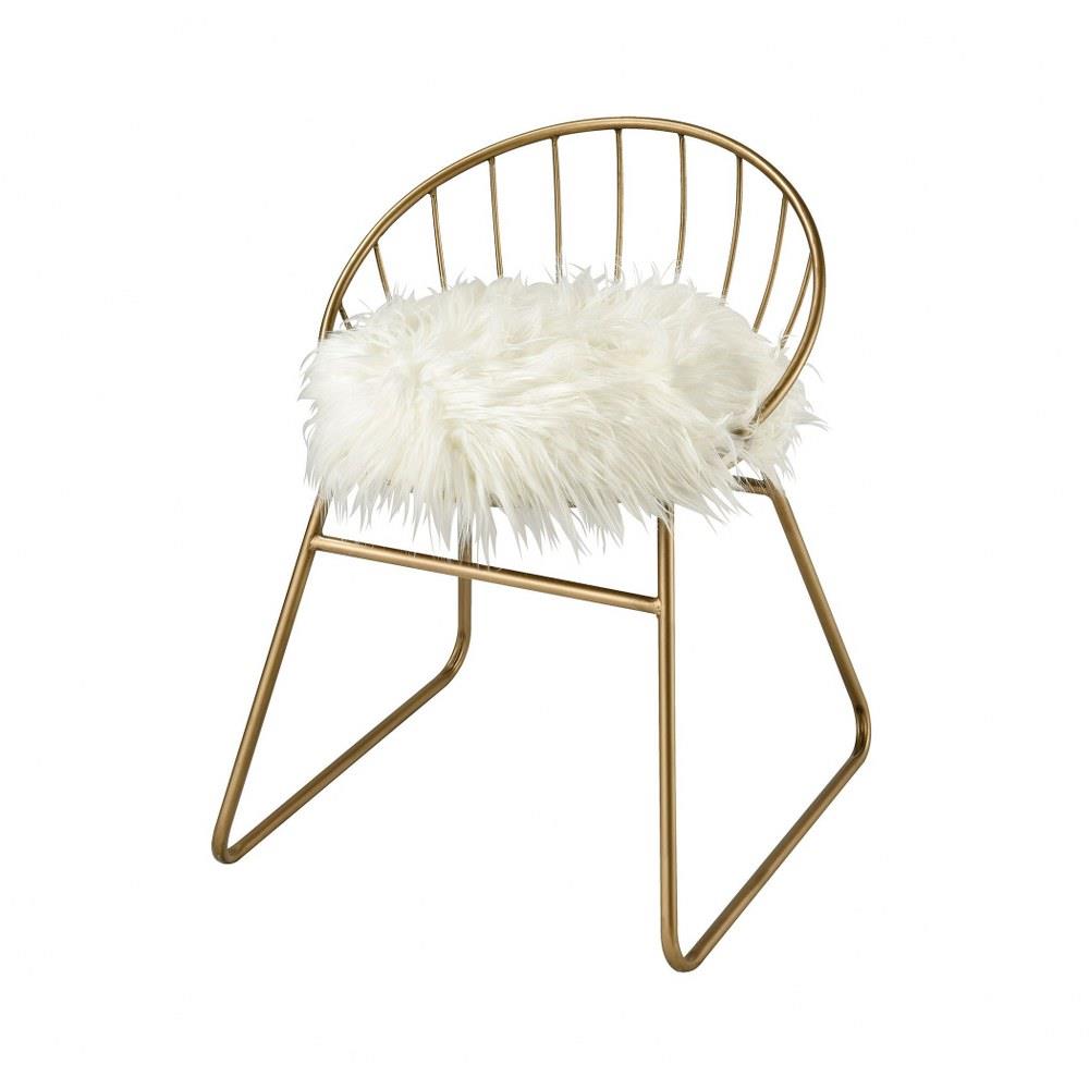 Bailey Street Home 2499 Bel 3334333 Modern Faux Fur Bucket Vanity Chair Made Of Faux Fur Foam Metal In Gold White Finish 21 1 Inch Chair Seating