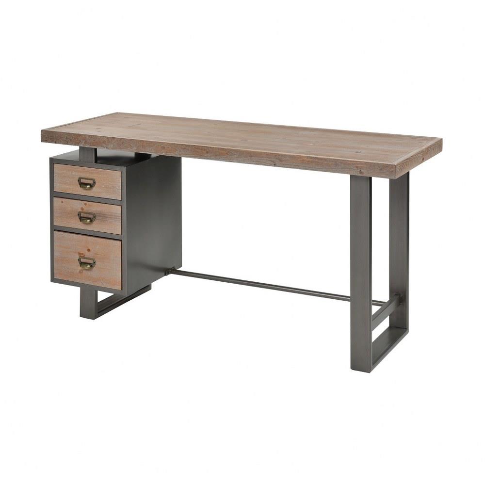 Bailey Street Home 2499 Bel 3334601 55 Inch Modern Farmhouse 3 Drawer Computer Desk With Natural Wood Finish And Pewter Finish Frame Made Of Fir Wood Metal 55x30 Inches