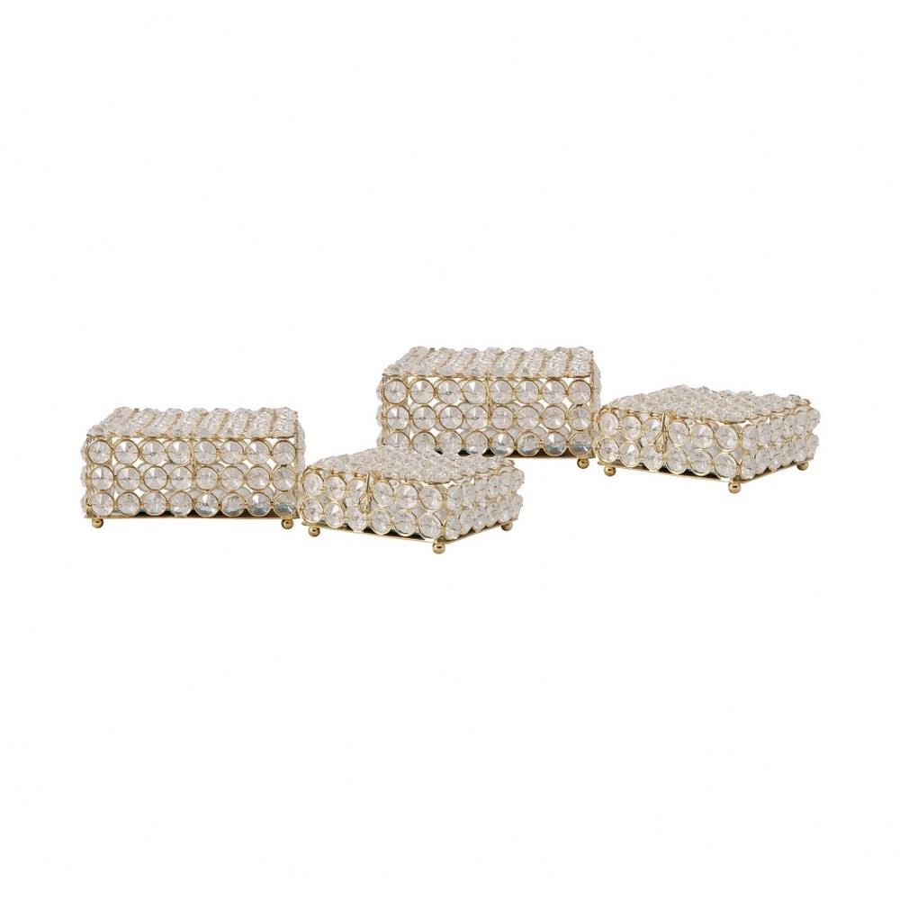 Bailey Street Home 2499 Bel 3385259 Decorative Nesting Box With Crystals Set Of 2 Decorative Square Box In Clear Gold Made Of Iron